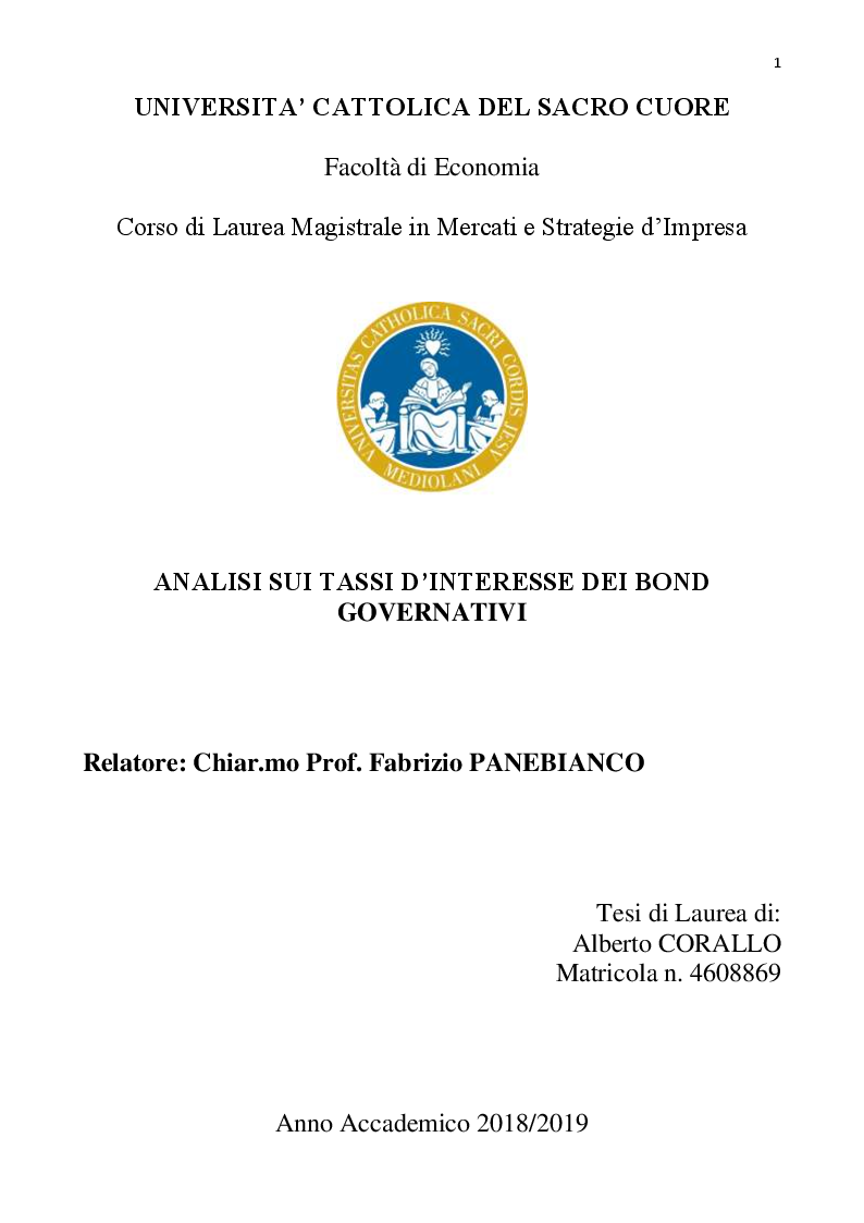Anteprima della tesi: Analisi sui tassi d'interesse dei bond governativi, Pagina 1