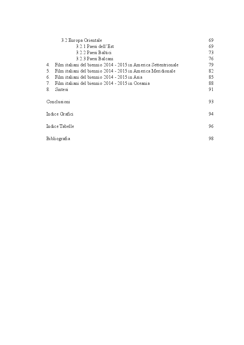 Indice della tesi: L'export italiano: rapporto sulla diffusione internazionale del cinema negli anni 2014-2015, Pagina 2