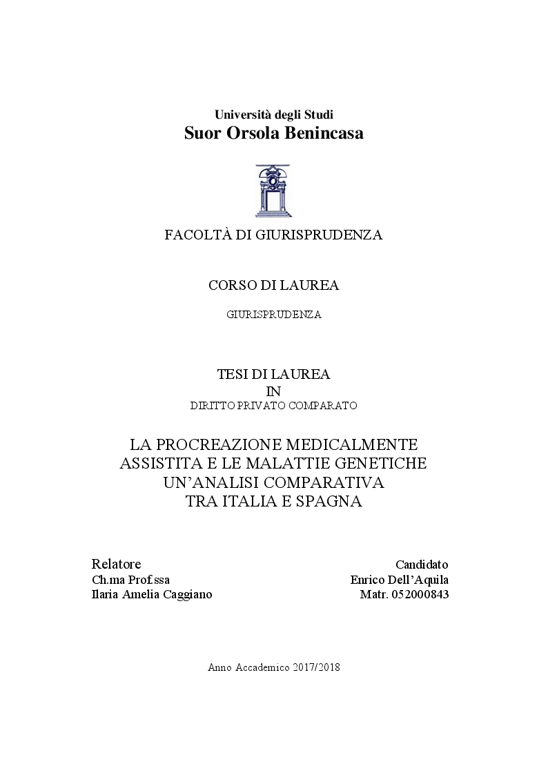 Anteprima della tesi: La procreazione medicalmente assistita e le malattie genetiche: Un'analisi comparativa tra Italia e Spagna, Pagina 1