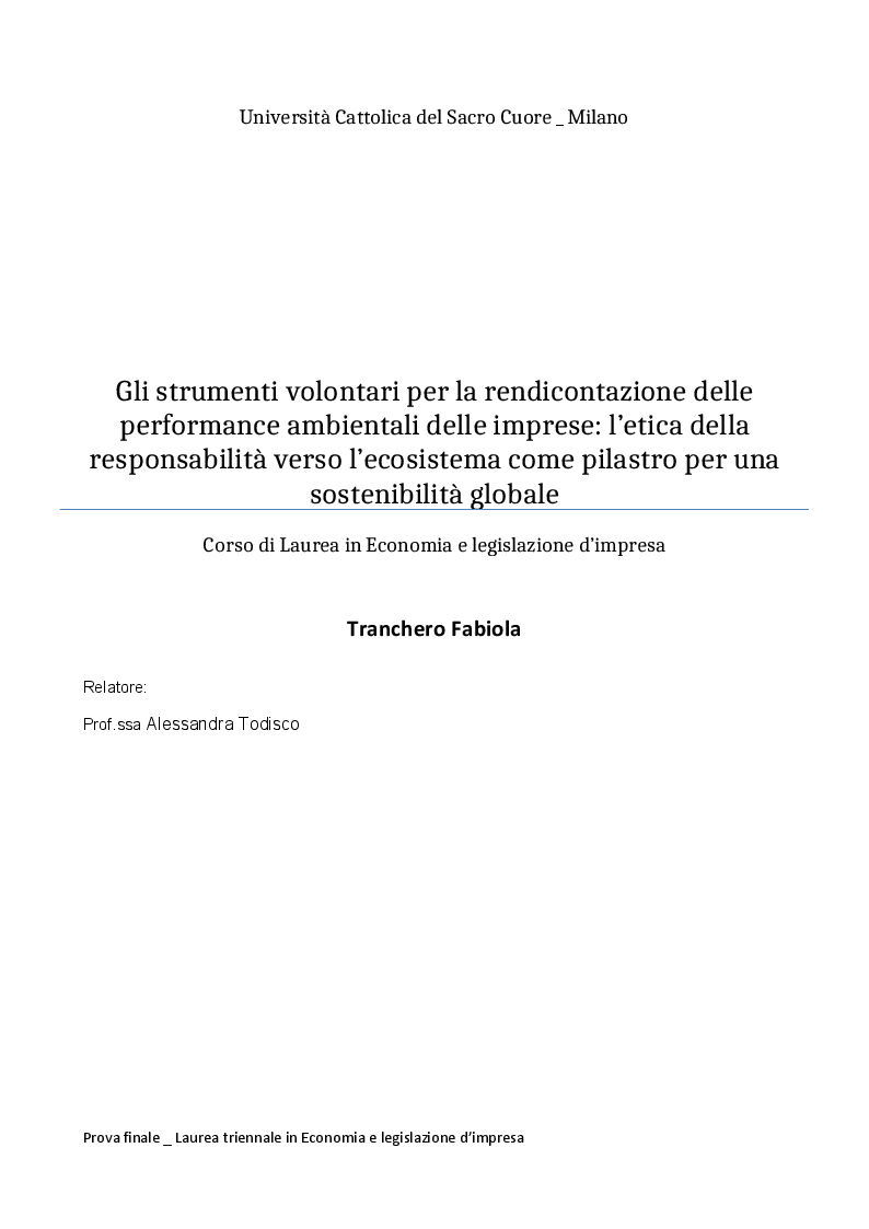 Anteprima della tesi: Gli strumenti volontari per la rendicontazione delle performance ambientali delle imprese, Pagina 1