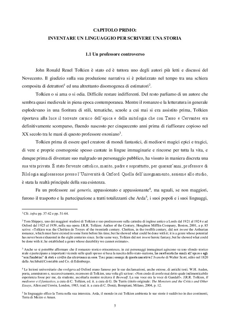 Anteprima della tesi: Il filologo sognatore: mitopoiesi, fonti letterarie inattese e ricezione dell'opera di J.R.R Tolkien, Pagina 5