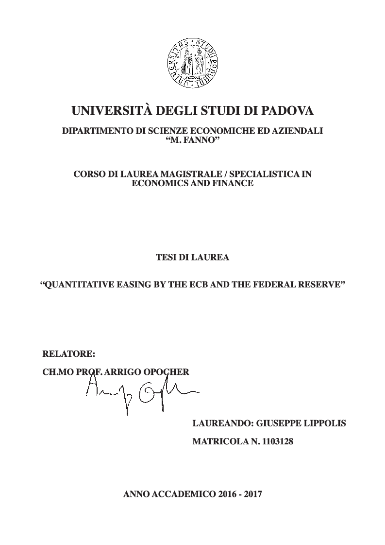 Anteprima della tesi: Quantitative Easing by the ECB and the Federal Reserve, Pagina 1