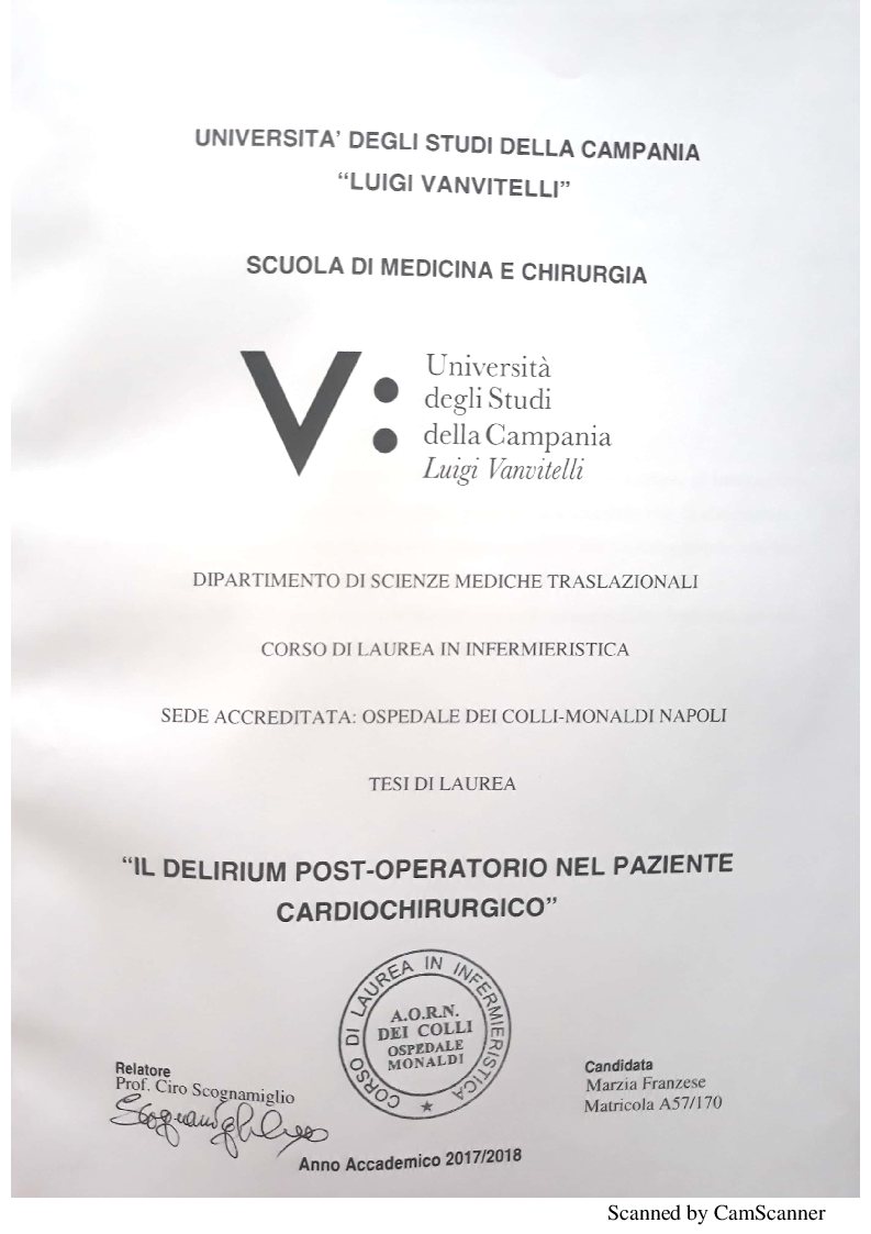 Anteprima della tesi: Il delirium postoperatorio in paziente cardiochirurgico, Pagina 1