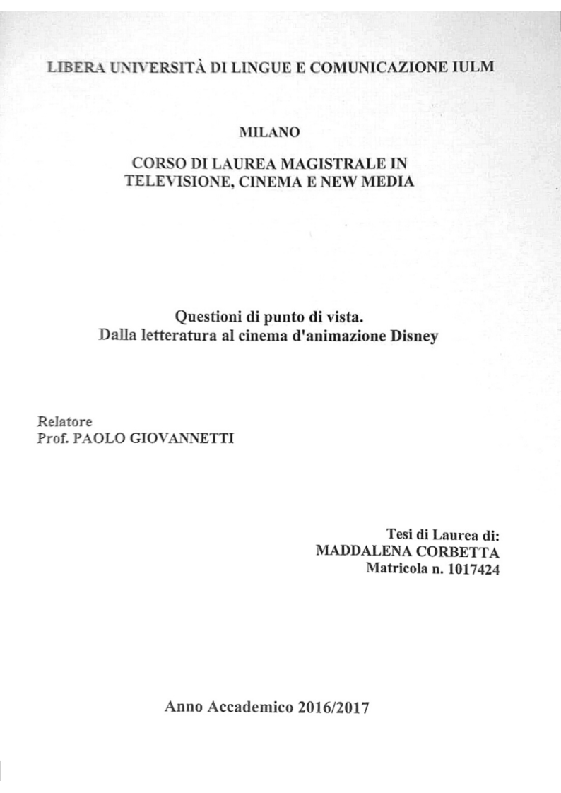 Anteprima della tesi: Questioni di punto di vista. Dalla letteratura al cinema d'animazione Disney, Pagina 1