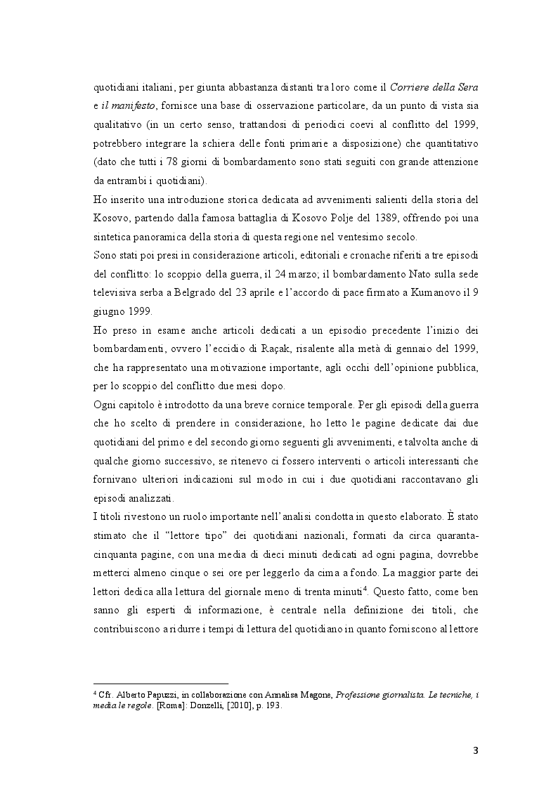 Anteprima della tesi: Come si racconta(va) la guerra: il conflitto del Kosovo nelle cronache del ''Corriere della Sera'' e del ''manifesto'', Pagina 3