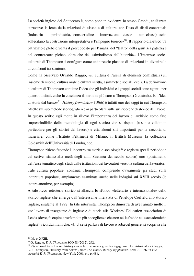 Estratto dalla tesi: Edward Palmer Thompson e la cultura plebea nell'Inghilterra del XVIII secolo
