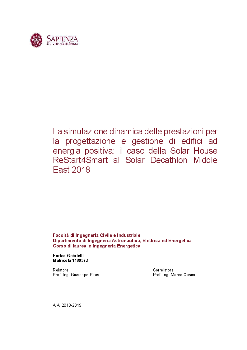 Anteprima della tesi: La simulazione dinamica delle prestazioni per la progettazione e gestione di edifici ad energia positiva: il caso della Solar House ReStart4Smart al Solar Decathlon Middle East 2018, Pagina 1