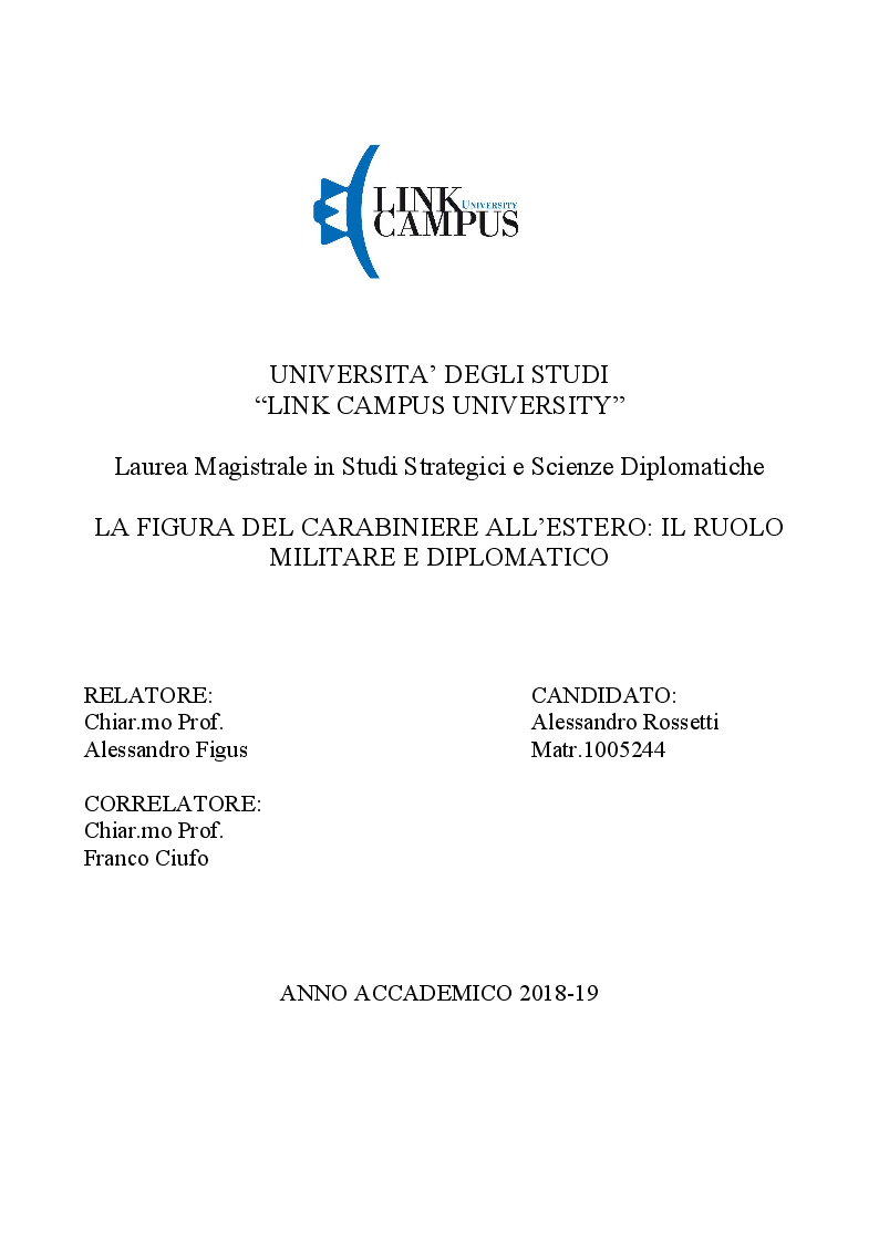 Anteprima della tesi: La figura del carabiniere all'estero: il ruolo militare e diplomatico, Pagina 1