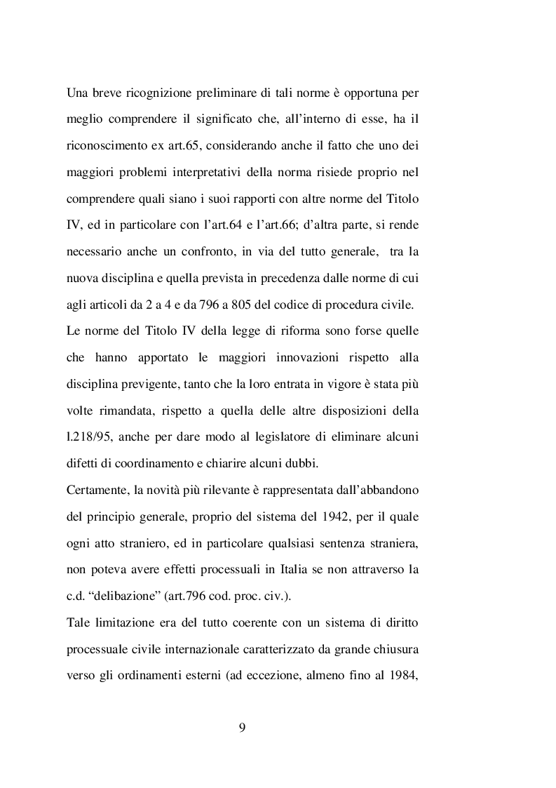 Anteprima della tesi: Sentenze straniere e Diritto internazionale privato: l’art. 65 della legge 30 maggio 1995 n. 218, Pagina 8