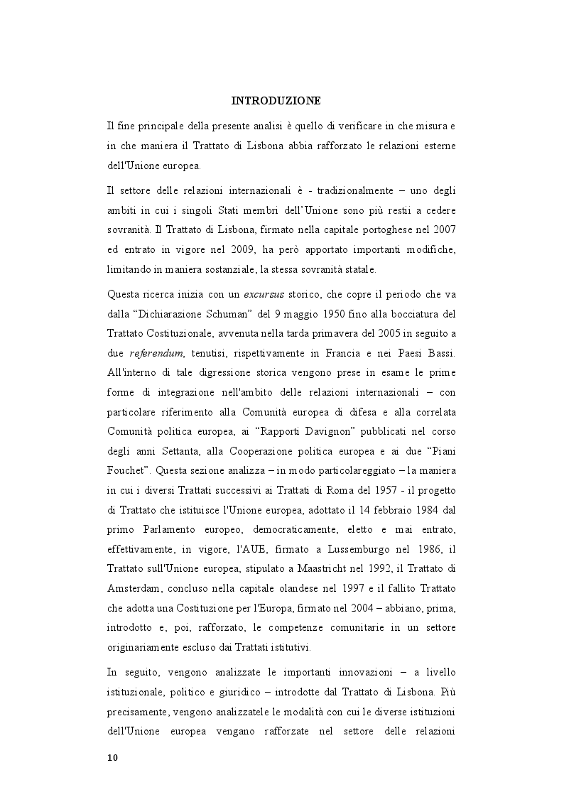 Anteprima della tesi: Il rafforzamento delle capacità delle relazioni internazionali dell’Unione Europea dopo il Trattato di Lisbona, Pagina 3
