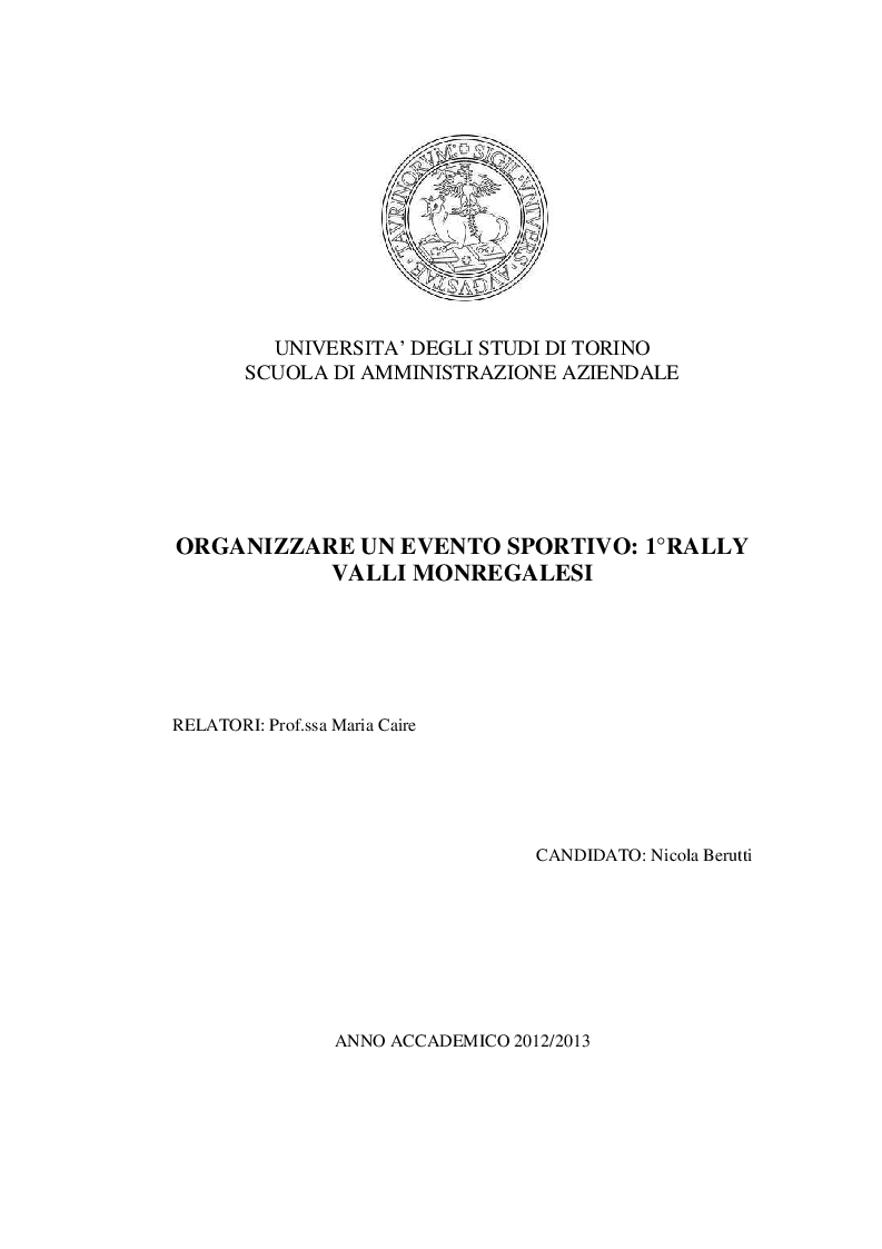 Anteprima della tesi: Organizzare un evento sportivo - 1° Rally Valli Monregalesi, Pagina 1