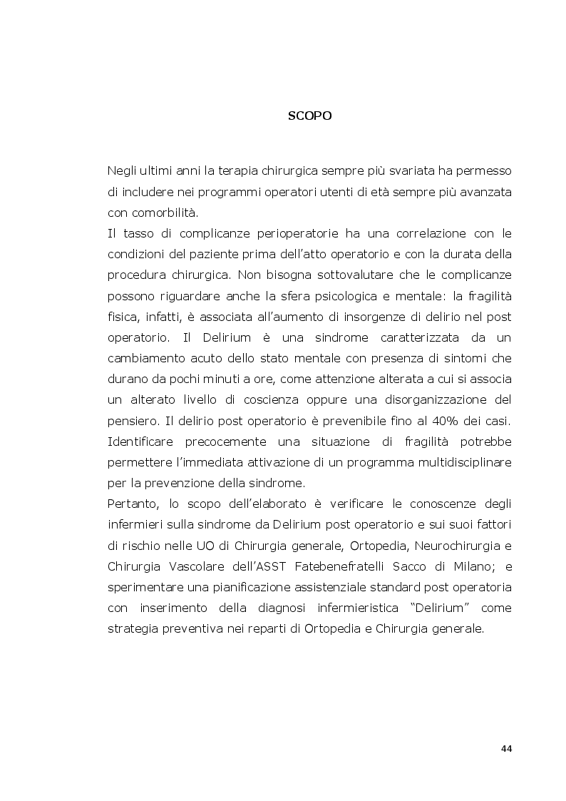 Anteprima della tesi: Delirium Post Operatorio nella Persona Anziana: Indagine conoscitiva presso il presidio ospedaliero Fatebenefratelli. Sperimentazione di una pianificazione assistenziale standard come strategia preventiva, Pagina 5
