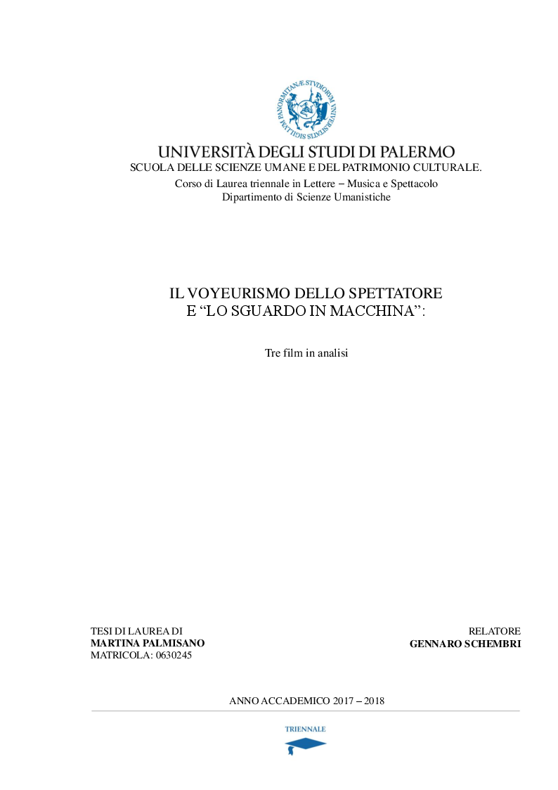 Anteprima della tesi: Il voyeurismo dello spettatore e lo sguardo in macchina: Tre film in analisi, Pagina 1