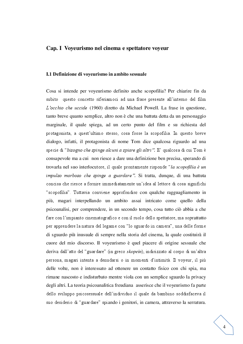 Anteprima della tesi: Il voyeurismo dello spettatore e lo sguardo in macchina: Tre film in analisi, Pagina 4