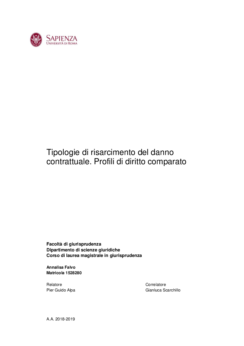 Anteprima della tesi: Tipologie di risarcimento del danno contrattuale. Profili di diritto comparato, Pagina 1