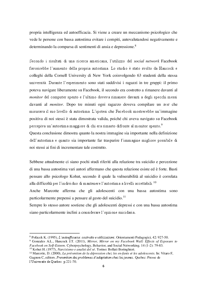 Anteprima della tesi: Ruolo dei costrutti psicologici nella condotta suicidaria in adolescenza. Indagine sulla relazione tra i livelli di autostima, disperazione, depressione e il rischio suicidario nella popolazione adolescenziale, Pagina 6