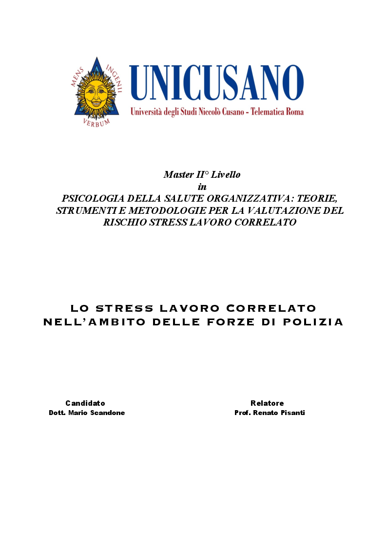 Anteprima della tesi: Lo stress lavoro correlato nell'ambito delle forze di polizia, Pagina 1