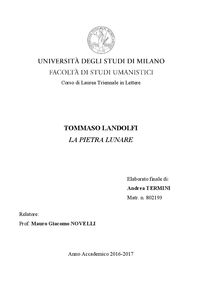 Anteprima della tesi: Tommaso Landolfi. La pietra lunare, Pagina 1