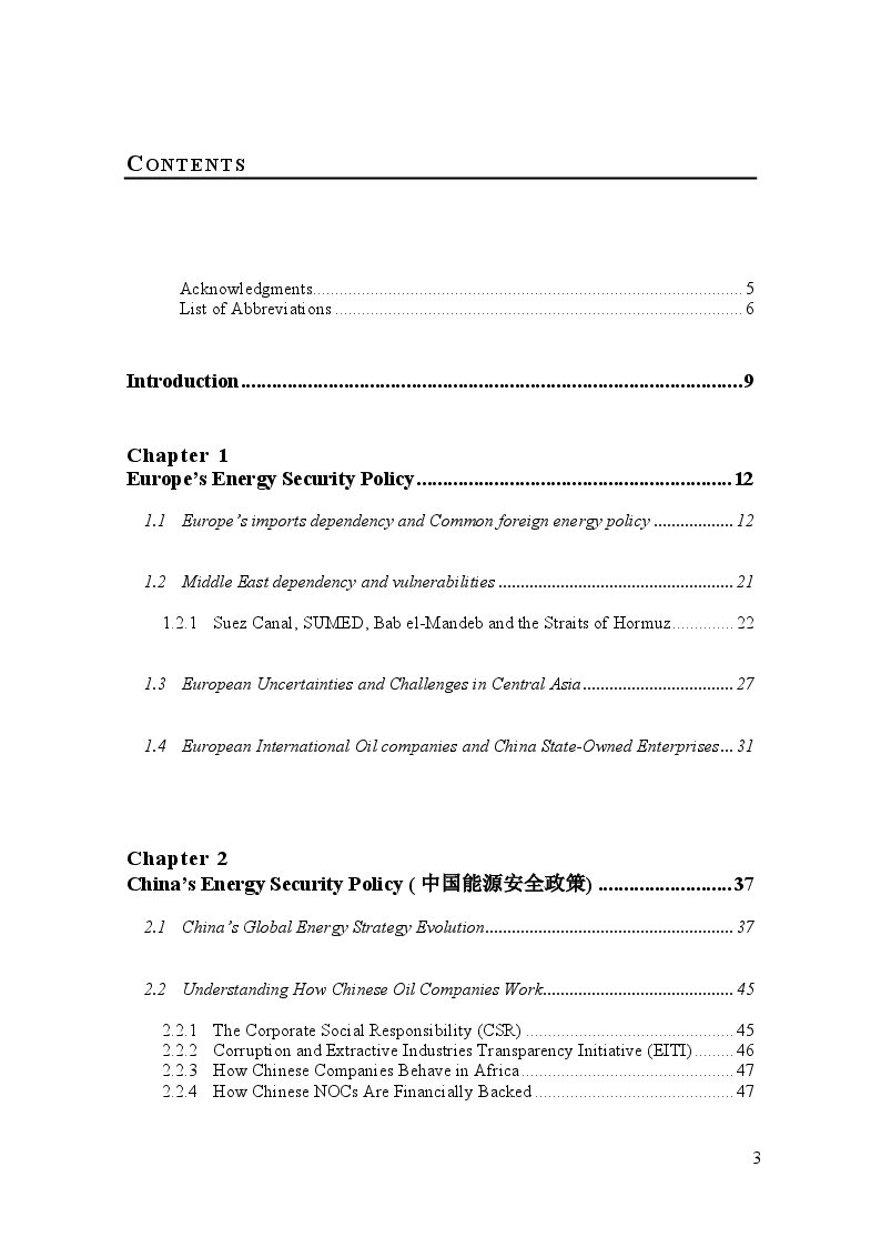 Indice della tesi: China and Europe’s Energy Security in Sub-Saharan Africa: similarities and challenges, Pagina 1