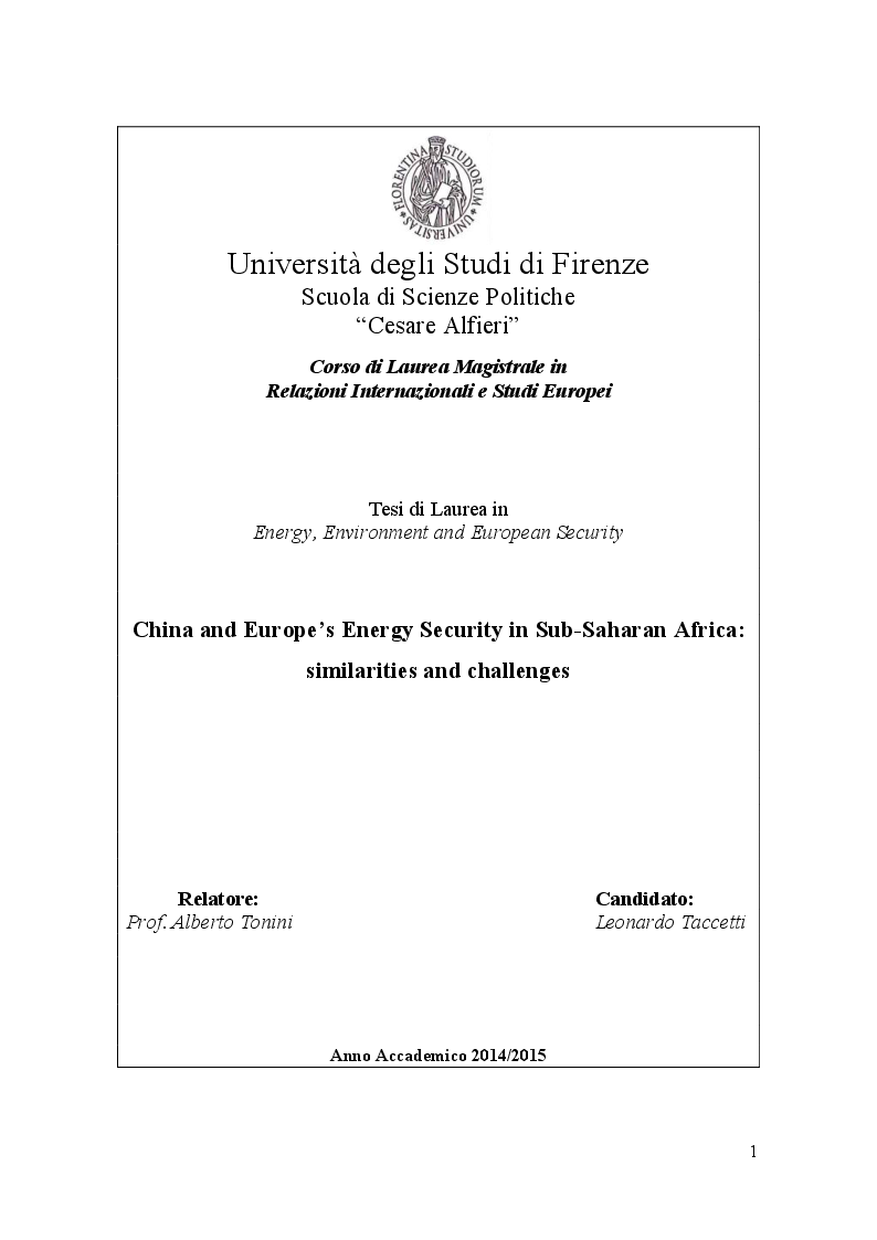 Anteprima della tesi: China and Europe’s Energy Security in Sub-Saharan Africa: similarities and challenges, Pagina 1