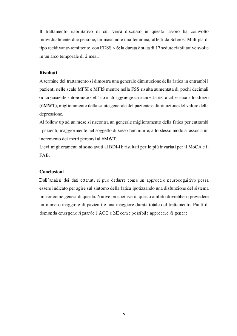 Anteprima della tesi: Sclerosi Multipla e fatigue: approccio neurocognitivo, Pagina 3