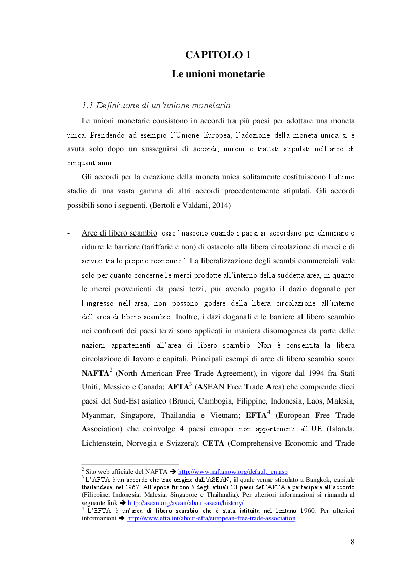 Anteprima della tesi: Le unioni monetarie nel mondo, Pagina 6