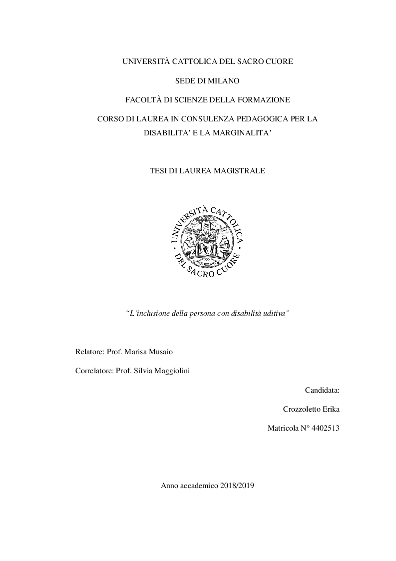 Anteprima della tesi: L'inclusione della persona con disabilità uditiva, Pagina 1