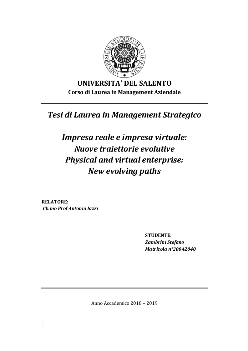 Anteprima della tesi: Impresa reale e impresa virtuale: nuove traiettorie evolutive, Pagina 1