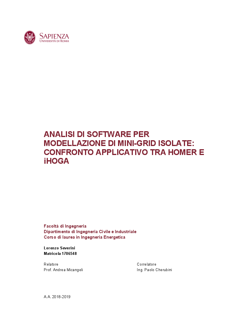 Anteprima della tesi: Analisi di software per modellazione di mini grid isolate: confronto applicativo tra Homer e iHoga, Pagina 1