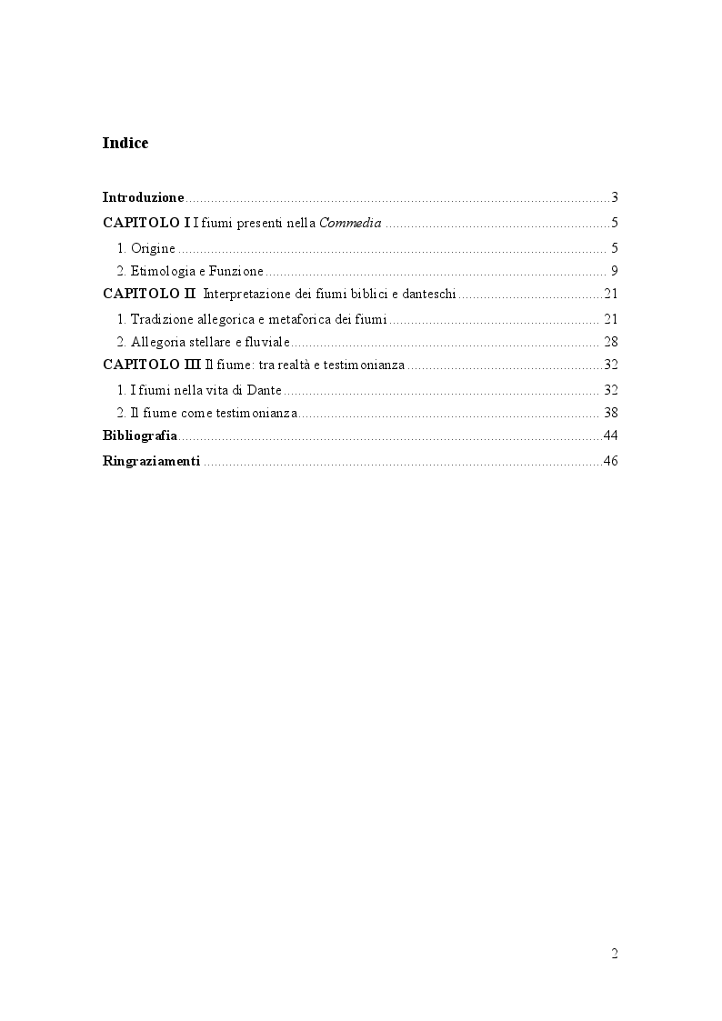 Indice della tesi: Aspetti e problemi dell'idrografia dantesca, Pagina 1