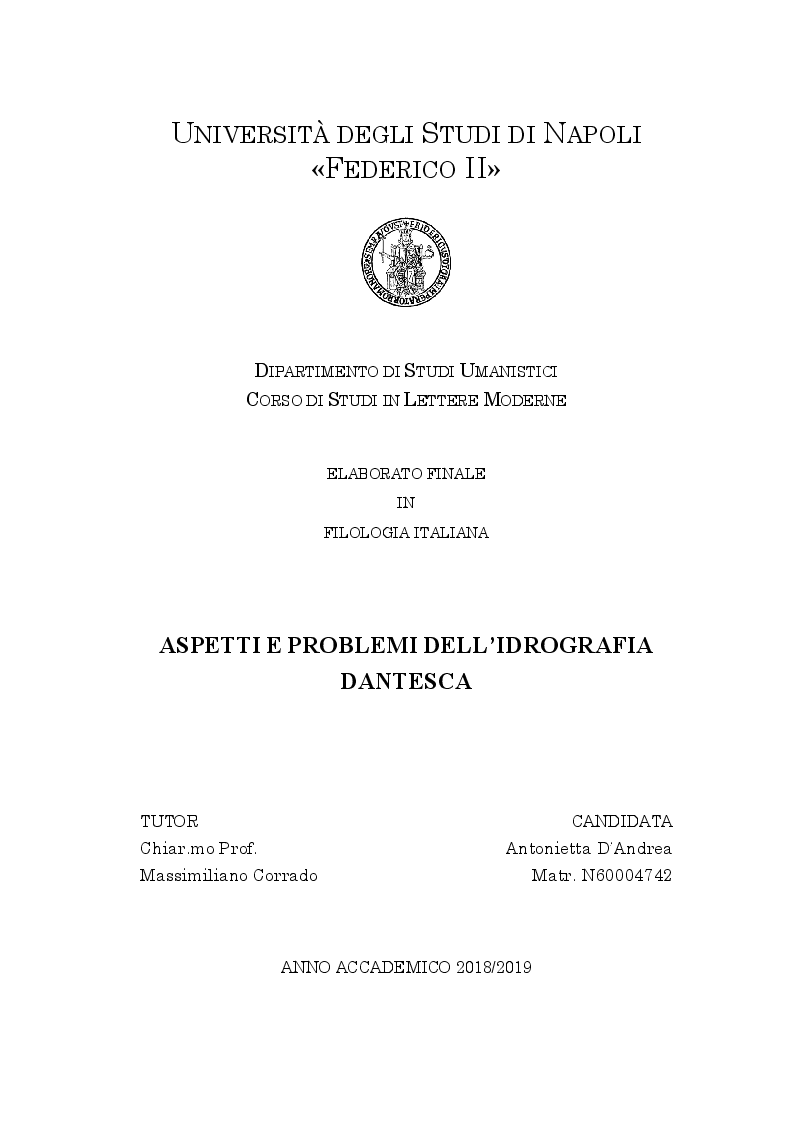 Anteprima della tesi: Aspetti e problemi dell'idrografia dantesca, Pagina 1