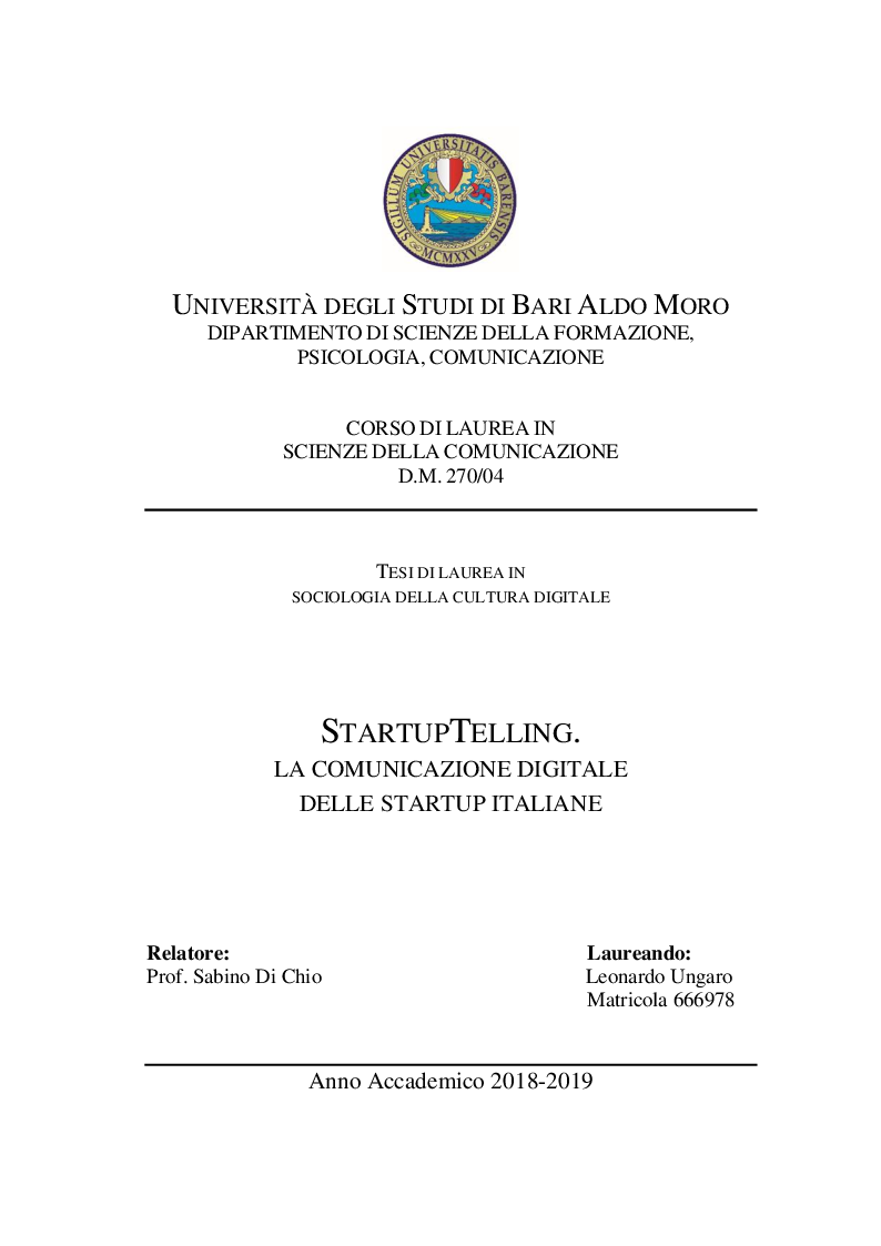 Anteprima della tesi: StartupTelling. La comunicazione digitale delle startup italiane., Pagina 1