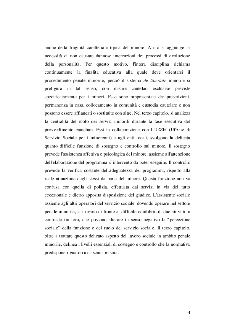 Anteprima della tesi: Le misure cautelari minorili e il ruolo di Servizio Sociale, Pagina 3