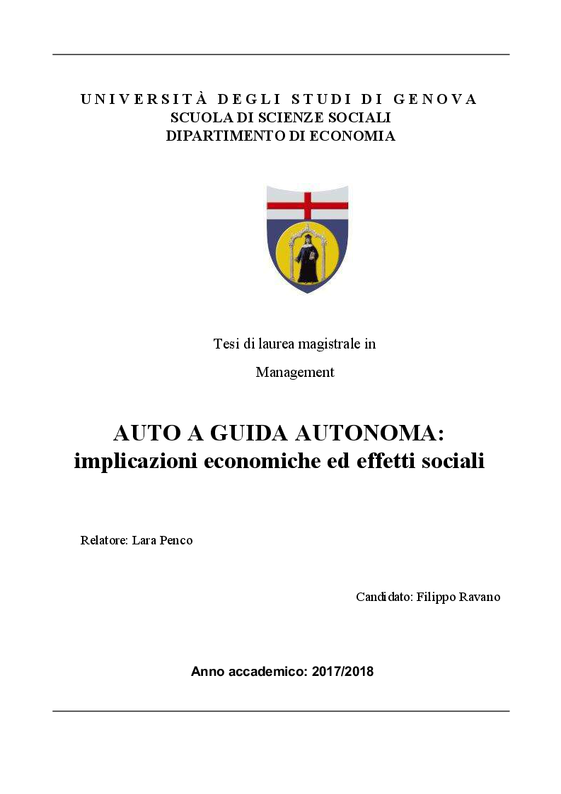 Anteprima della tesi: AUTO A GUIDA AUTONOMA: implicazioni economiche ed effetti sociali, Pagina 1