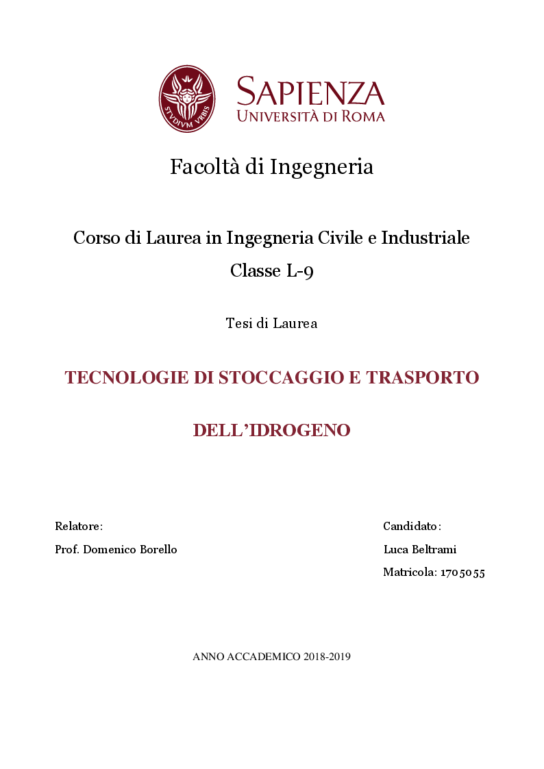 Anteprima della tesi: Tecnologie di stoccaggio e trasporto dell'idrogeno, Pagina 1