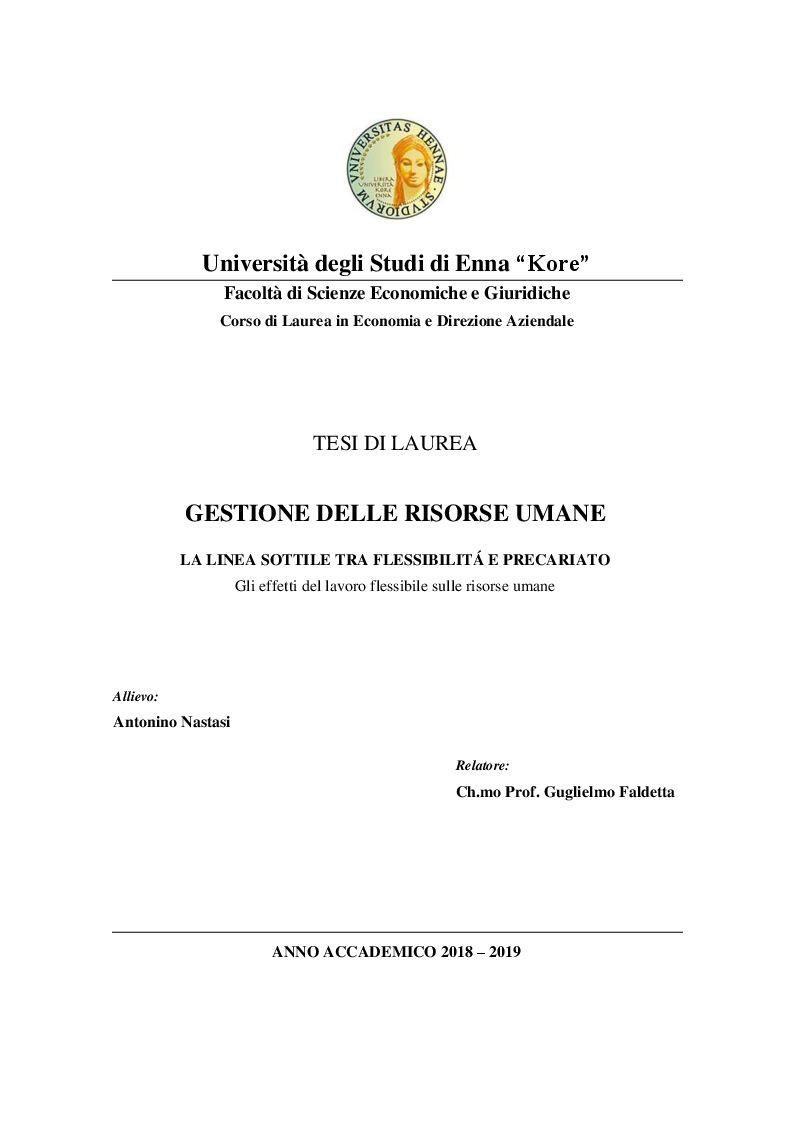 Anteprima della tesi: La Linea Sottile tra Flessibilità e Precariato: gli effetti del lavoro flessibile sulle risorse umane, Pagina 1