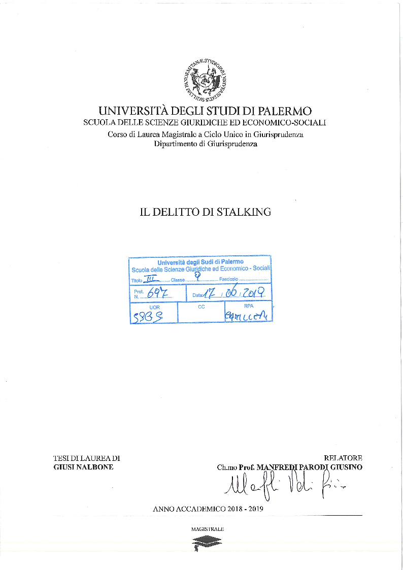 Anteprima della tesi: Il delitto di stalking, Pagina 1