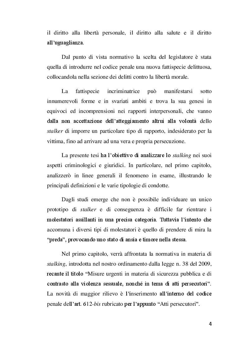 Anteprima della tesi: Il delitto di stalking, Pagina 3
