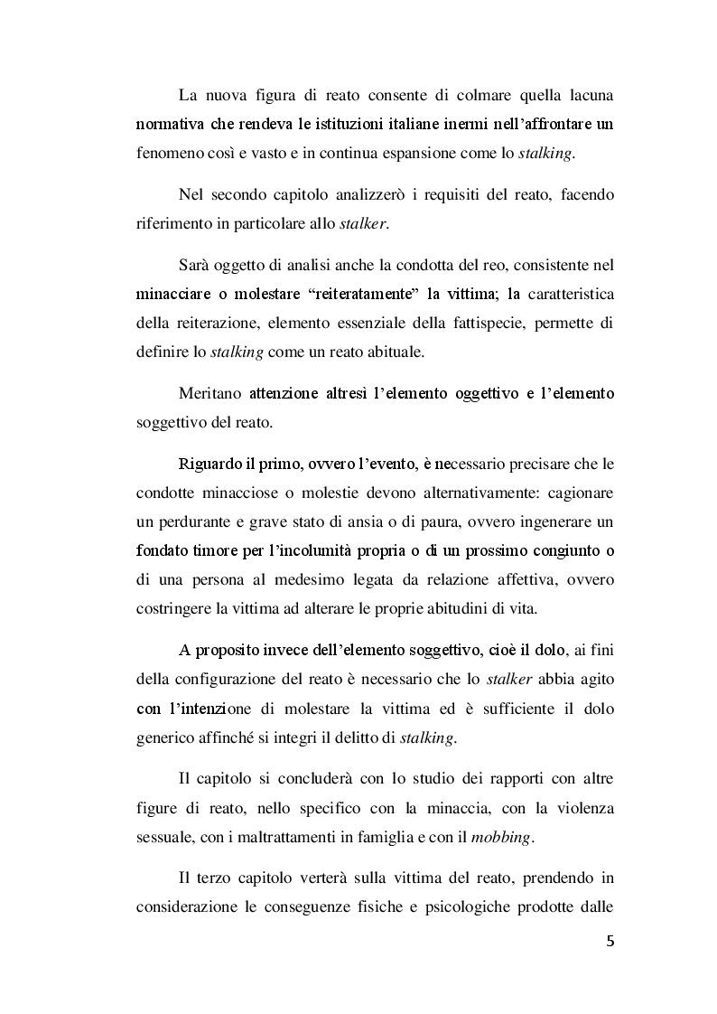 Anteprima della tesi: Il delitto di stalking, Pagina 4