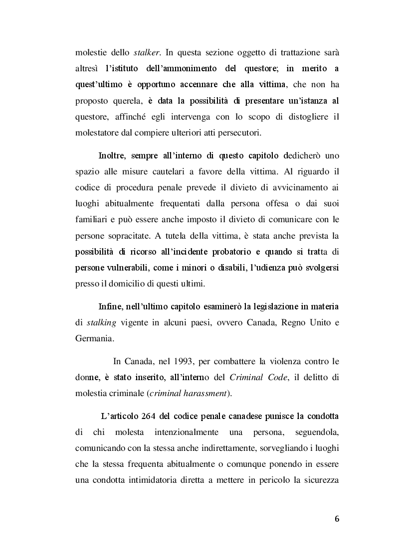 Anteprima della tesi: Il delitto di stalking, Pagina 5