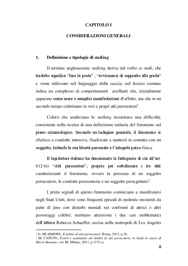 Anteprima della tesi: Il delitto di stalking, Pagina 7