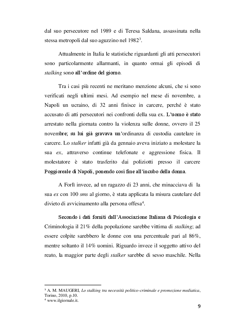 Anteprima della tesi: Il delitto di stalking, Pagina 8