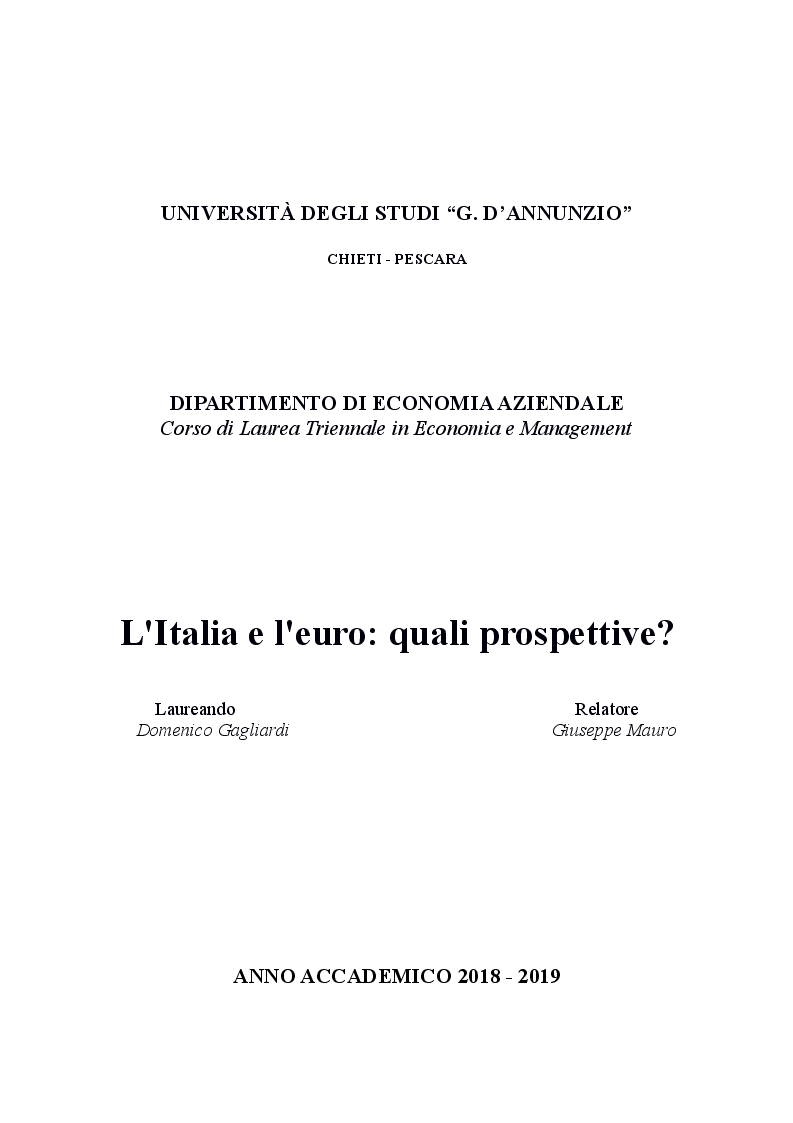 Anteprima della tesi: L'Italia e l'euro: quali prospettive?, Pagina 1