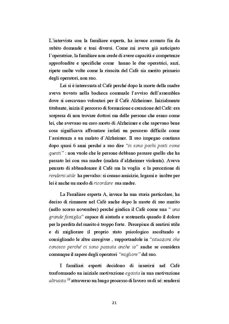 Estratto dalla tesi: Il valore del sapere esperienziale dei famigliari esperti nella realtà dei Cafè Alzheimer: il caso di Brembate
