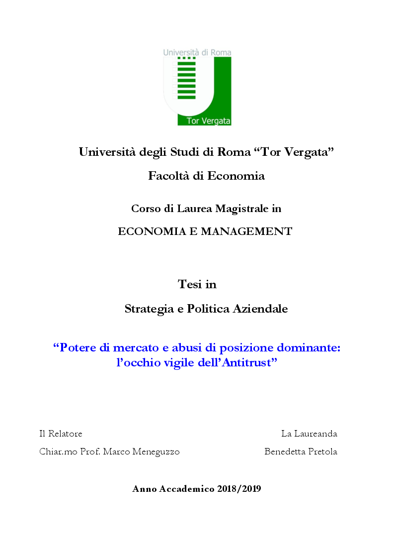 Anteprima della tesi: Potere di mercato e Abusi di posizione dominante: l'occhio vigile dell'Antitrust, Pagina 1