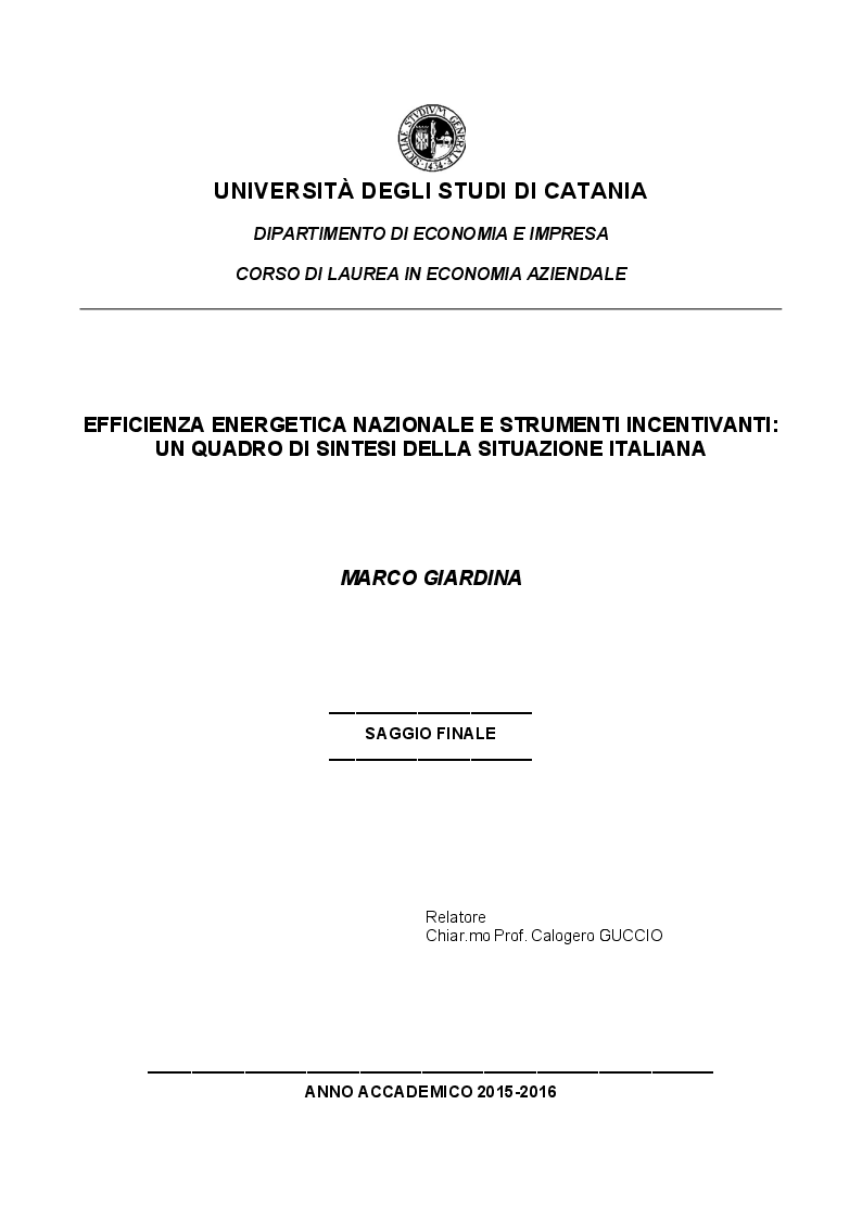 Anteprima della tesi: Efficienza energetica nazionale e strumenti incentivanti: un quadro di sintesi della situazione italiana, Pagina 1