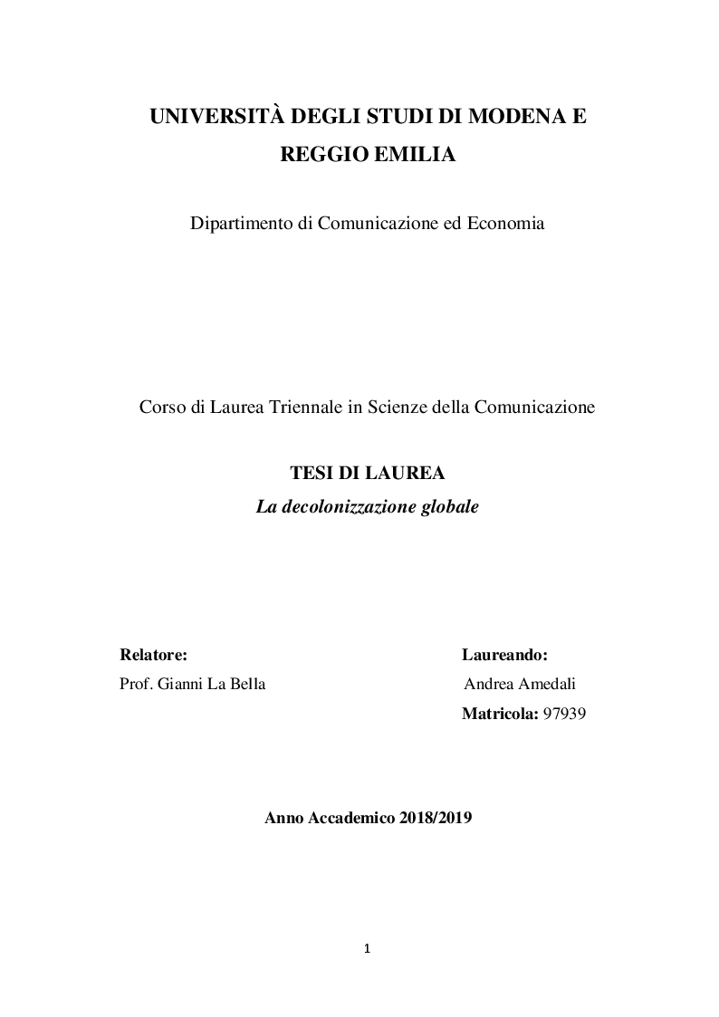 Anteprima della tesi: La decolonizzazione globale, Pagina 1