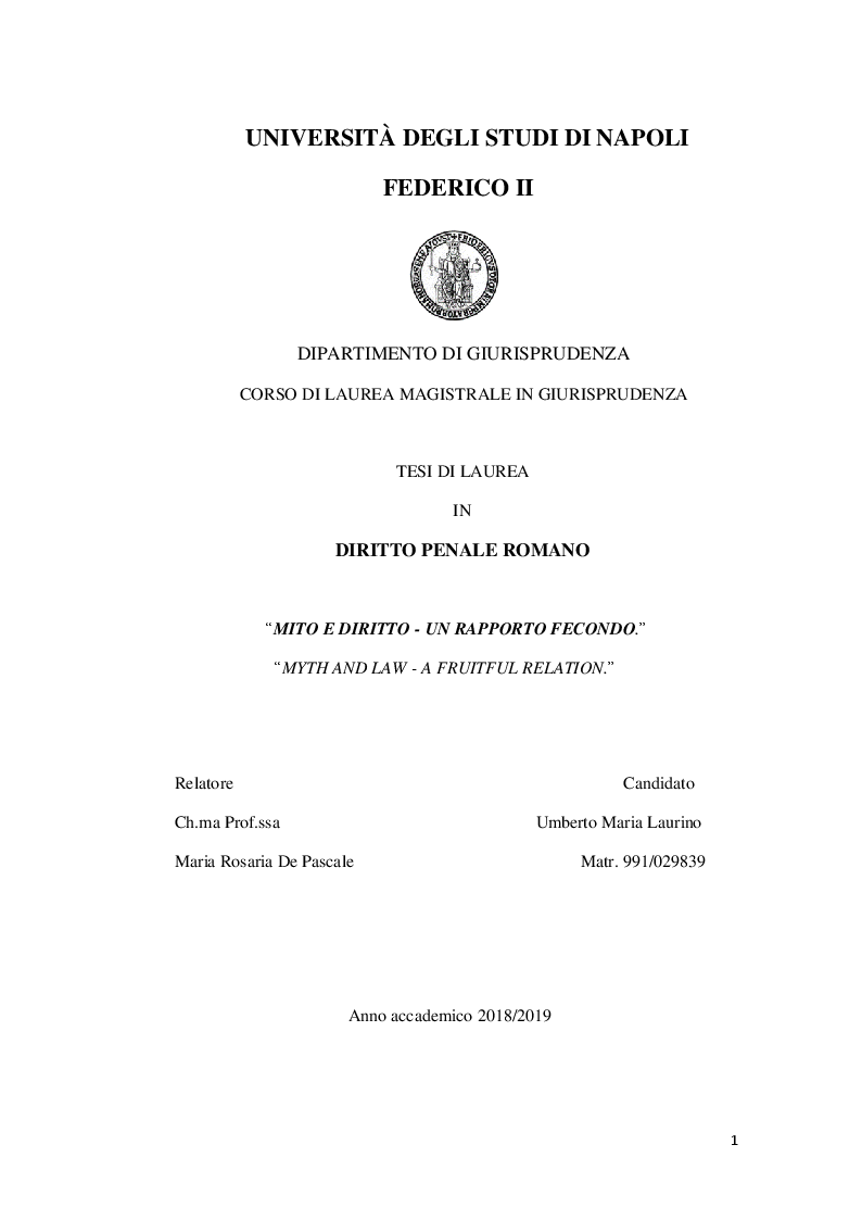 Anteprima della tesi: Mito e diritto: un rapporto fecondo, Pagina 1