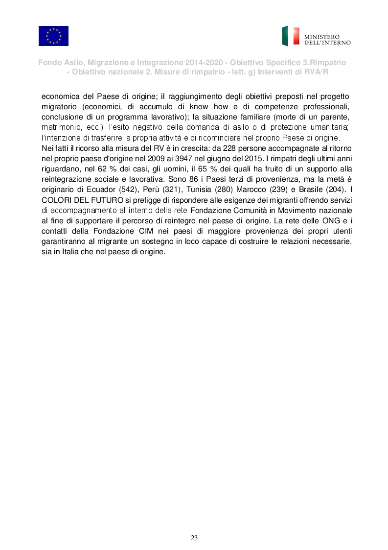 Anteprima della tesi: Presentazione del Progetto di Rimpatrio Volontario Assistito "I Colori del Futuro", Pagina 3