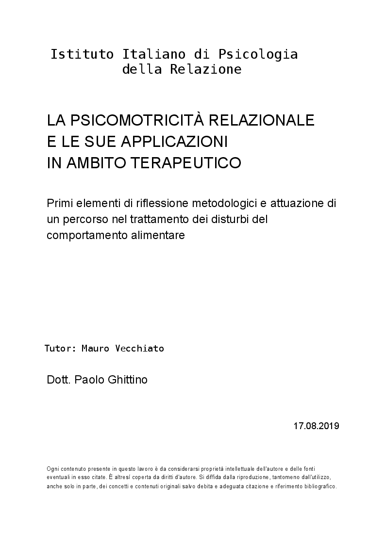 Anteprima della tesi: La psicomotricità relazionale e le sue applicazioni in ambito terapeutico, Pagina 1